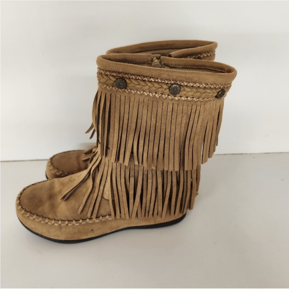 Hot Tomato sz 6 Fringe Moccasins fringe boots suede like - Picture 3 of 3